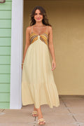 Gelbes V-Ausschnitt Maxi-Trägerkleid mit Chevron-Muster