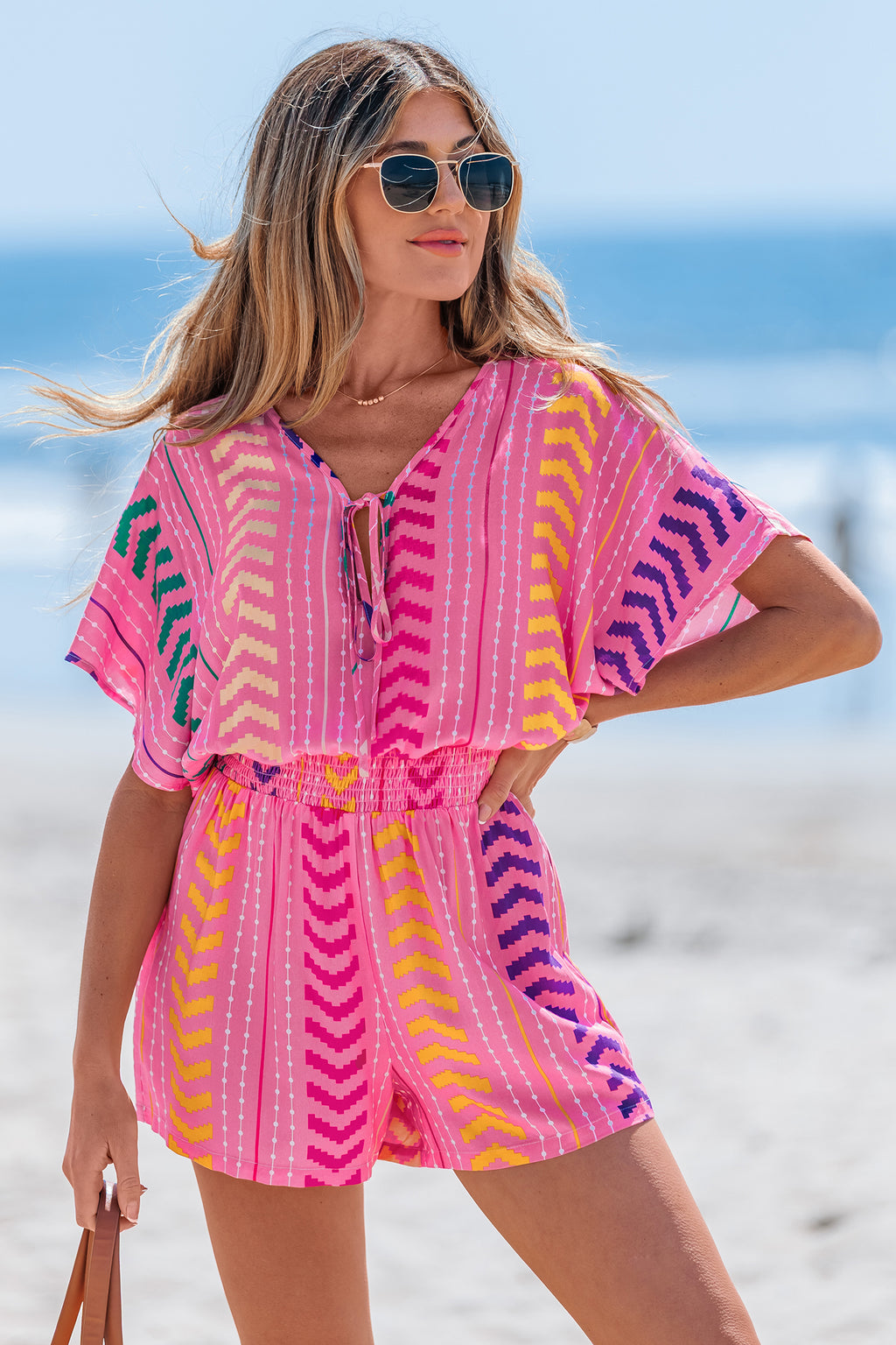Pink Abstrakter Tiefer Ausschnitt Overall
