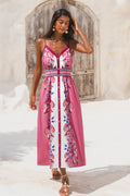 Rot geblümtes Midi-Strandkleid