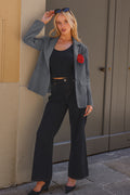 Grau Gestreifter Lange Ärmel Blazer mit Tasche