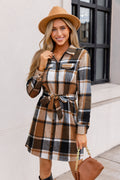 Kariertes Mini-Blusenkleid mit Taillengürtel
