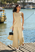 Beige Strickweste mit Taillenband