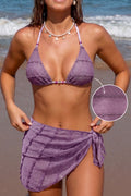 Mauve 3-teiliges Low-Waist Bikini-Set mit Sarong