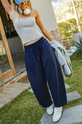 Blaue Barrel-Leg-Hose mit elastischem Bund