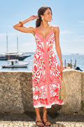 Rot Tropisches Maxi-Strandkleid mit tiefem Ausschnitt
