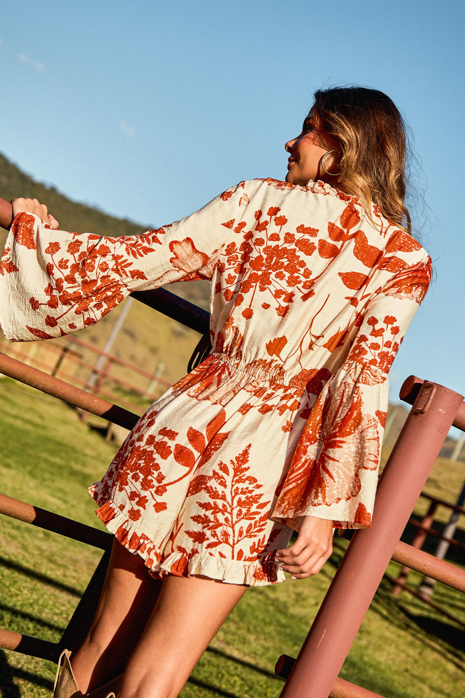 Orange Geblümter Langarm Romper