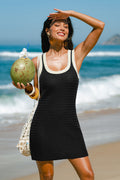 Schwarzes U-Ausschnitt Mini-Strandkleid mit Kontrastdetails