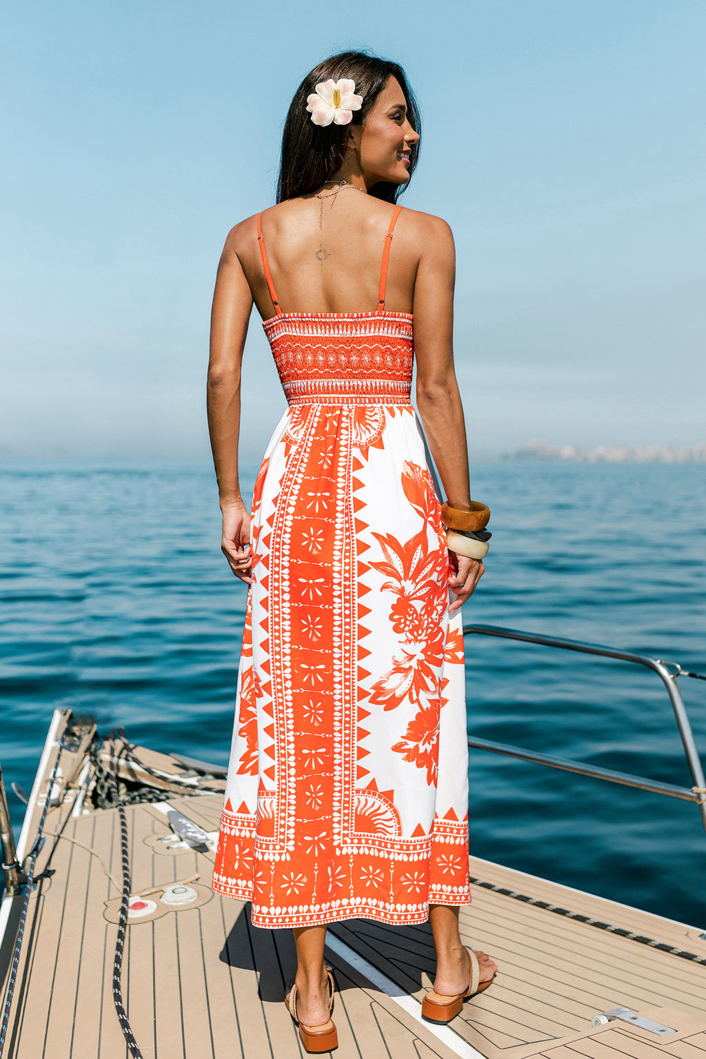 Orange Boho Maxi-Strandkleid mit Überkreuz-Ausschnitt
