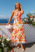 Orange Geblümtes Ärmelloses Maxikleid