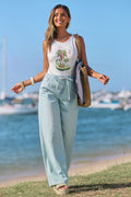 Blaue Wide-Leg Jeanshose mit Kordelzug