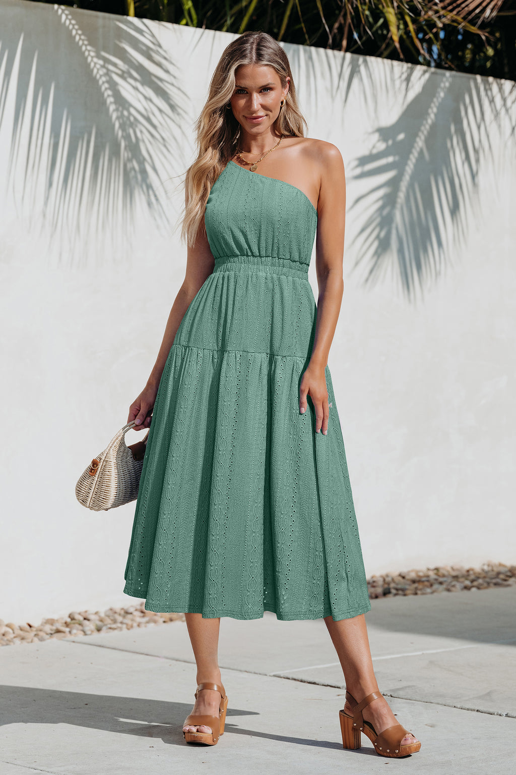 Grünes Ärmelloses Asymmetrisches Midi-Strandkleid