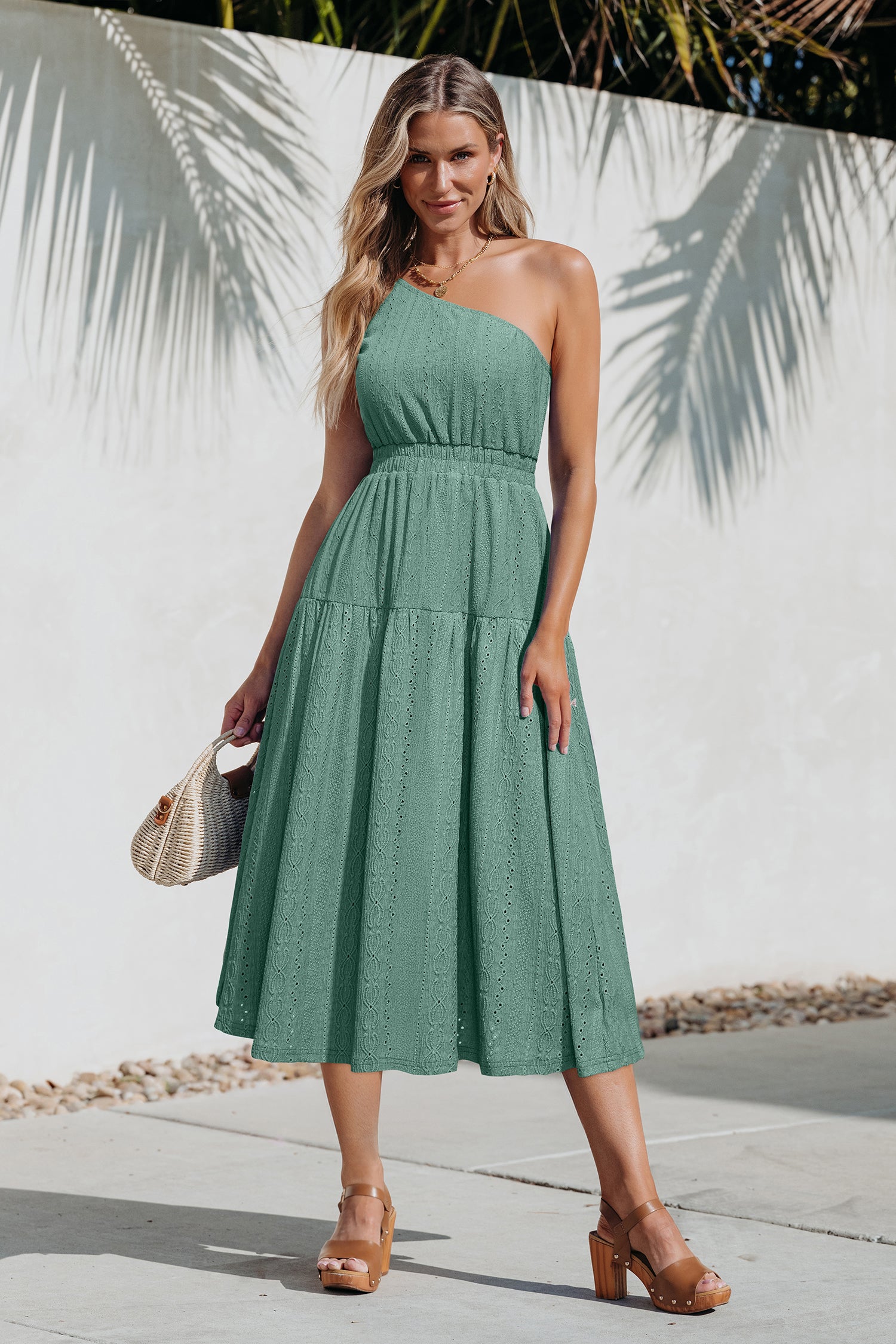 Grünes Ärmelloses Asymmetrisches Midi-Strandkleid