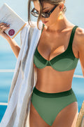 Grünes High-Waist Verstellbare Träger Bügel-Bikini-Set