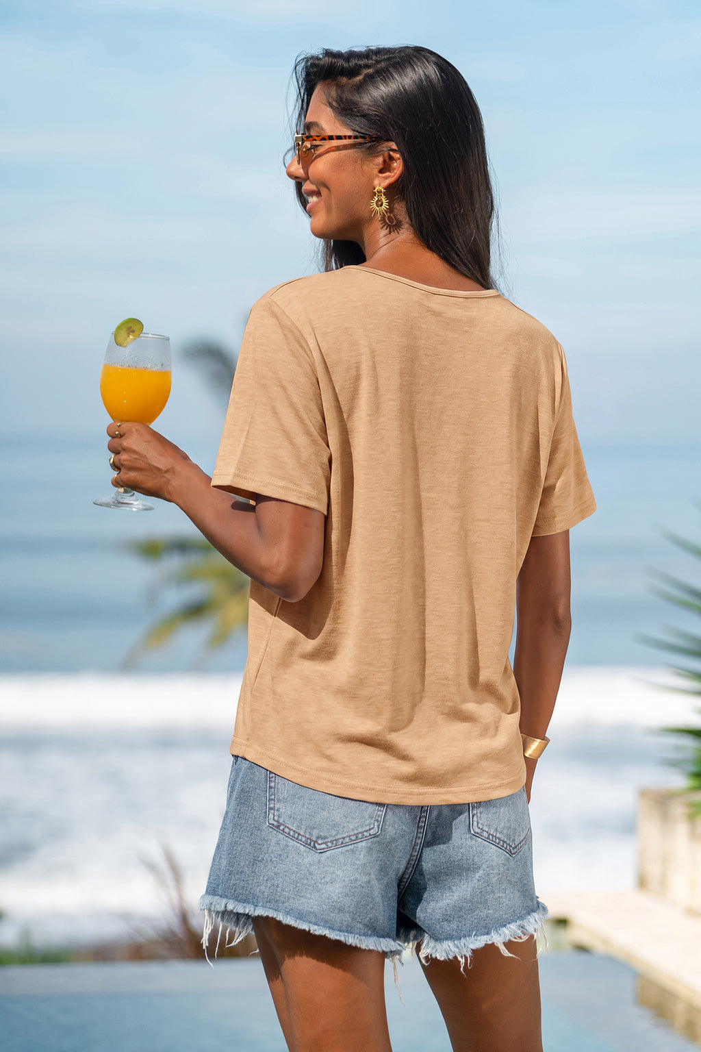 Camel Top mit V-Ausschnitt