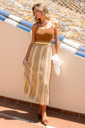 Orange Gestreiftes Maxi-Strickkleid mit U-Ausschnitt
