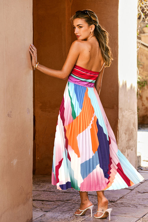 Abstraktes Midi-Bandeau-Kleid mit geradem Ausschnitt