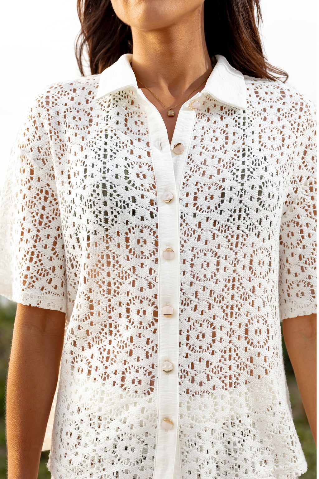 Beige Midi-Strick-Strandbluse