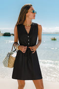 Schwarzes Ärmelloses Mini-Strandkleid mit Kordelzug