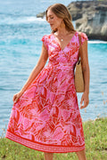 Rotes Kurzärmliges Midi-Strandkleid in Wickeloptik