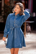 Blaues Mini-Hemdkleid mit Taillengürtel