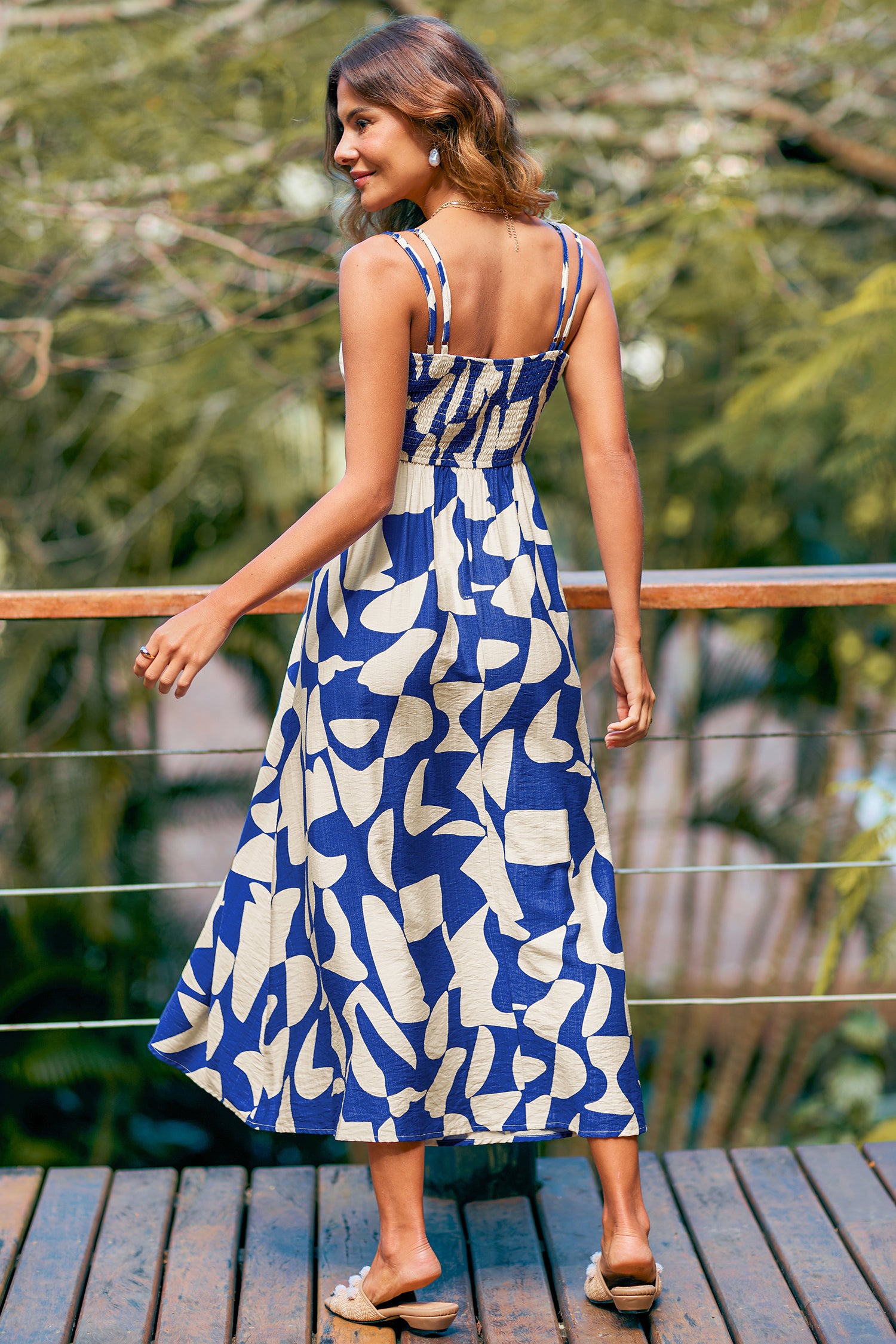 Blau Tropisches Maxi-Strandkleid mit V-Ausschnitt