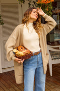Khakifarbene Strickjacke mit offener Front