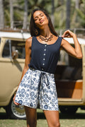 Marineblauer Romper mit U-Ausschnitt