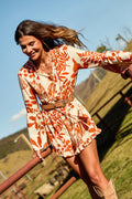Orange Geblümter Langarm Romper