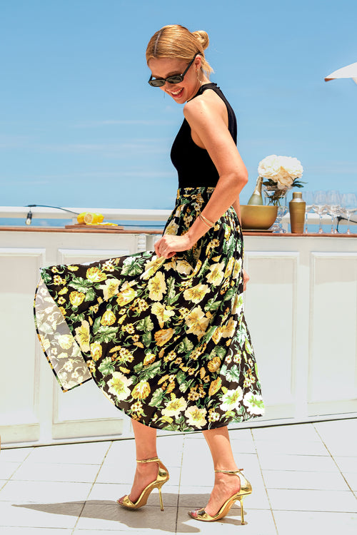 Ärmelloses Hoher Ausschnitt Maxikleid mit Blumenmuster