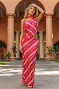 Roter Maxi-Strick-Strandsarong mit seitlichem Schlitz