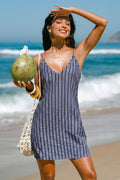 Marineblau Gestreiftes Mini-Strandkleid mit V-Ausschnitt