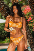 Orange Mid-Waist Bikini-Set mit geometrischem Muster