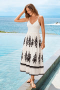 Ärmelloses V-Ausschnitt Maxi-Strickkleid mit Ornamentmuster