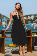 Schwarzes Midi-Neckholder-Abendkleid