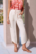 Beige Stoffhose mit Taillenband