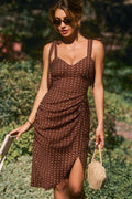 Braunes Polka Dot Midi-Cocktailkleid