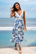 Blau Tropisches V-Ausschnitt Maxi-Strandkleid