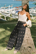 Schwarze Gerade Hose mit Ornament-Print und elastischem Bund