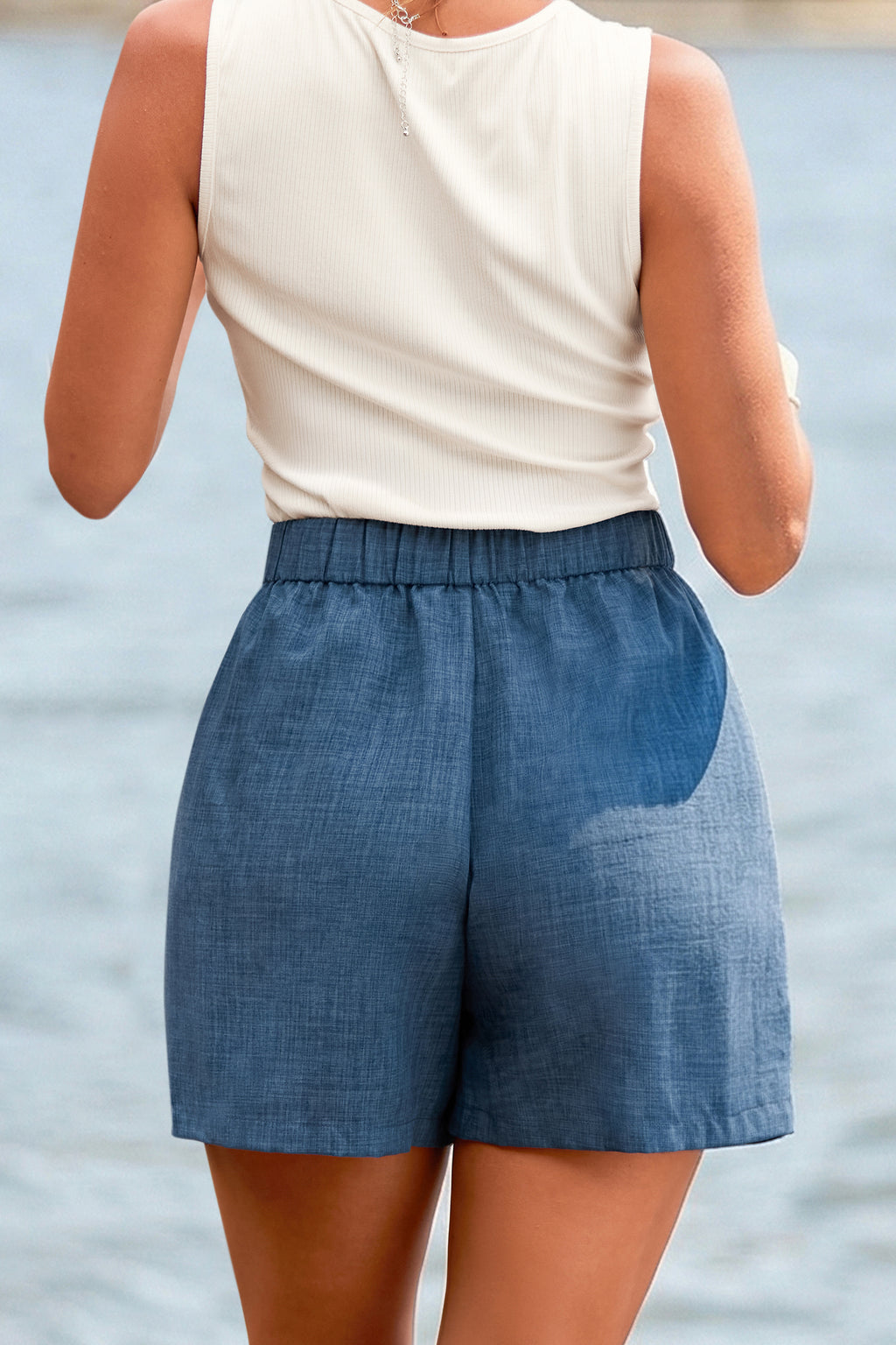 Blaue Gerade Shorts mit elastischem Bund