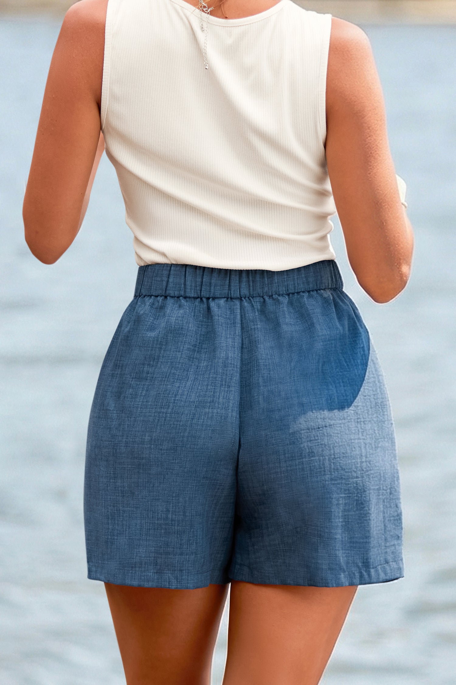 Blaue Gerade Shorts mit elastischem Bund