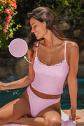 Rosa Mid-Waist Tankini-Set mit eckigem Ausschnitt