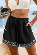Braune geblümte Shorts mit Kordelzug