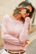 Rosa Langarmpullover mit U-Boot-Ausschnitt