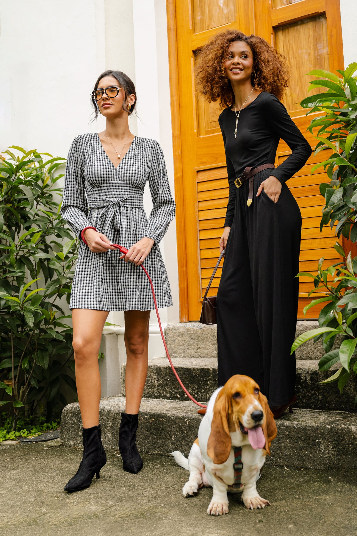 Kariertes Langarm Minikleid in Wickeloptik