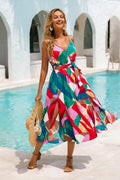 Rotes Abstraktes Maxi-Strandkleid in Wickeloptik