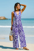Blau Abstrakter Jumpsuit mit V-Ausschnitt