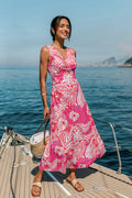 Rosa ärmelloses V-Ausschnitt Maxi-Strandkleid