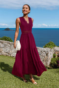 Bordeauxrotes Elegantes Ärmelloses Maxikleid
