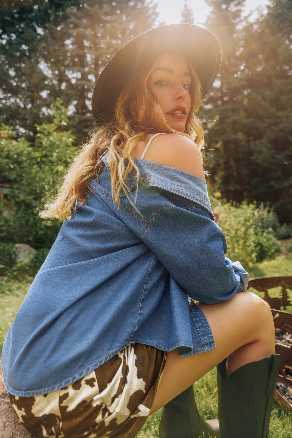 Blaue Langarm Jeansbluse