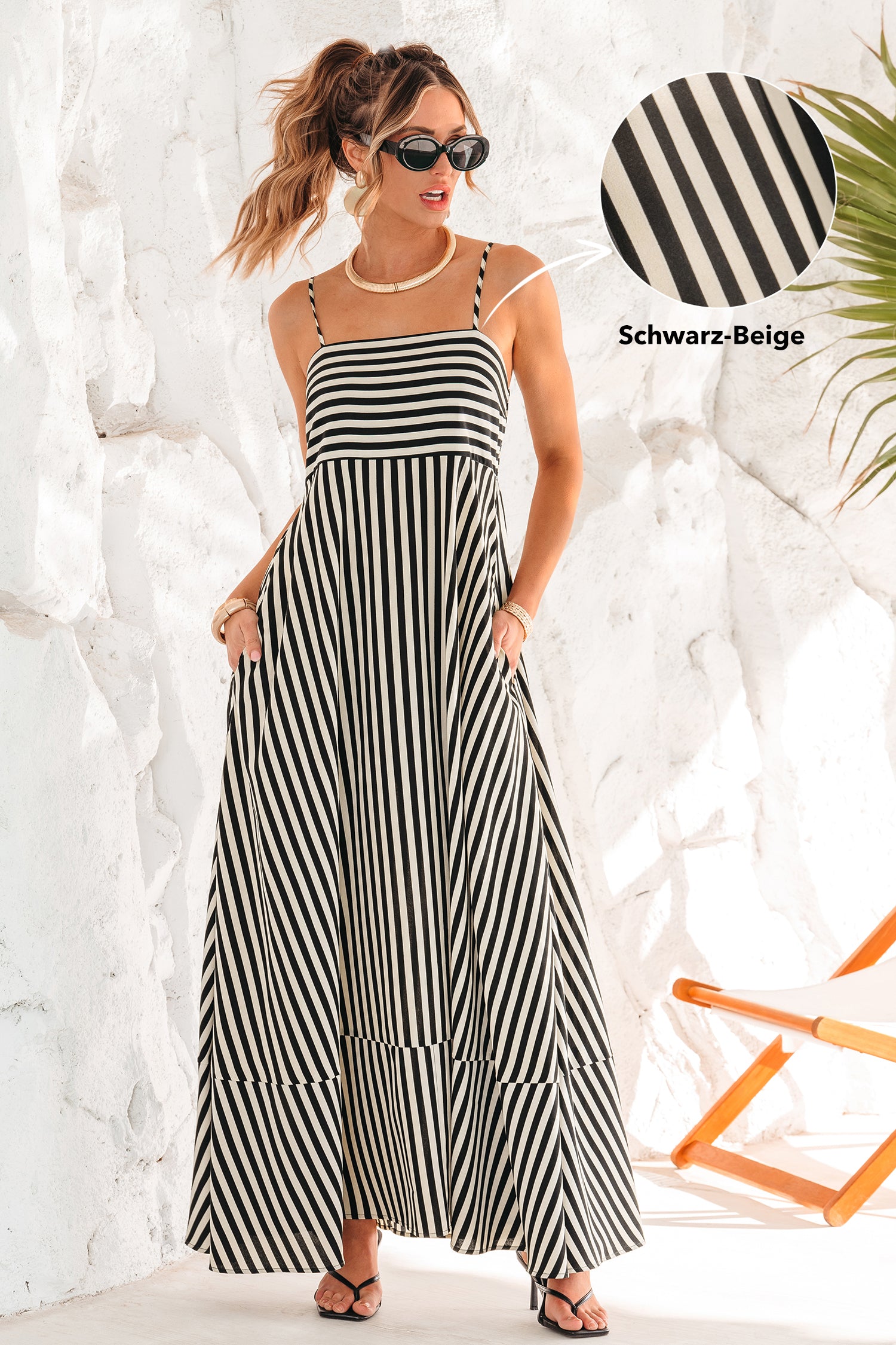 Gestreiftes Ärmelloses fließendes Maxikleid